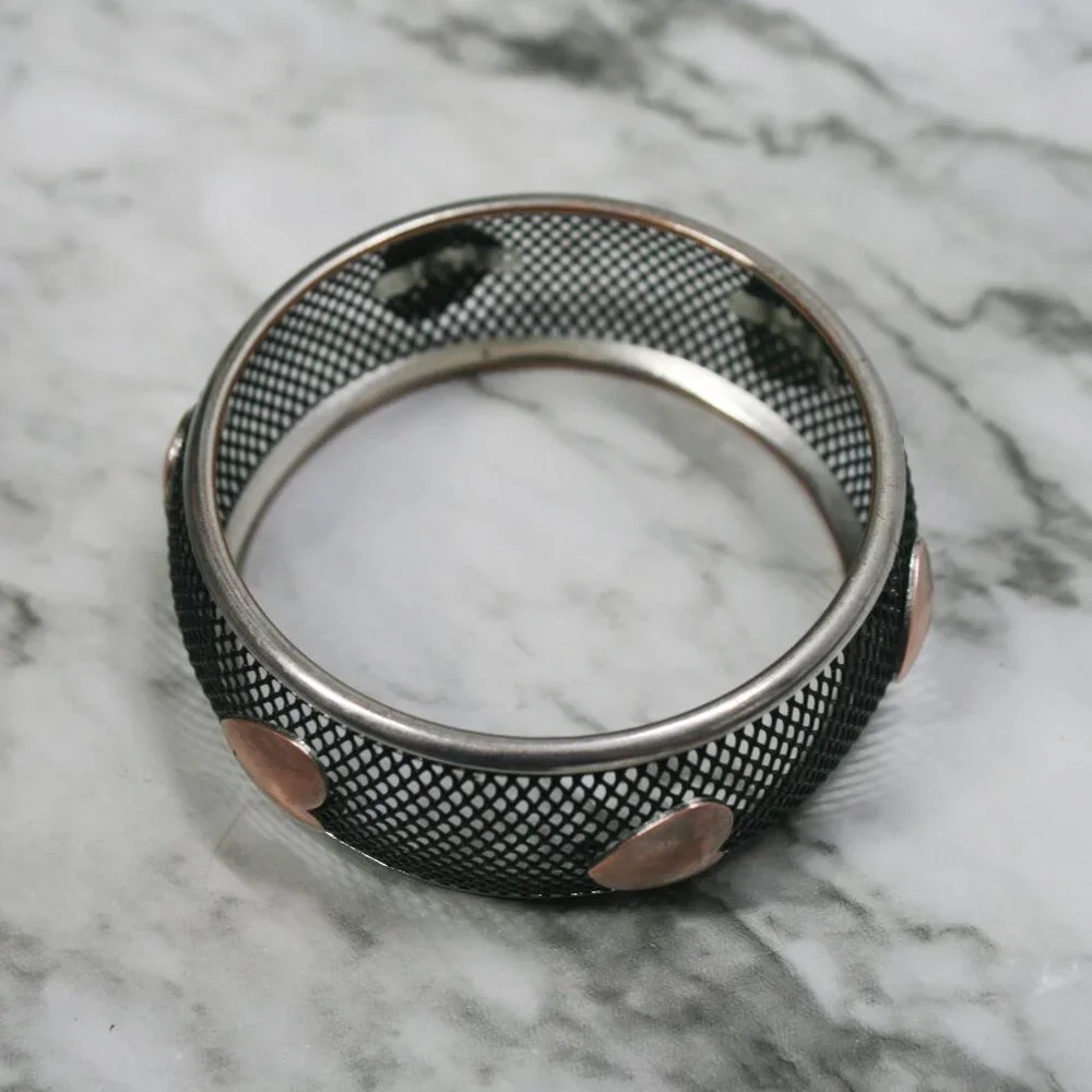 Bracelet Bangle Round Black Mesh Copper Hearts Jewelry Streetwear Accessory